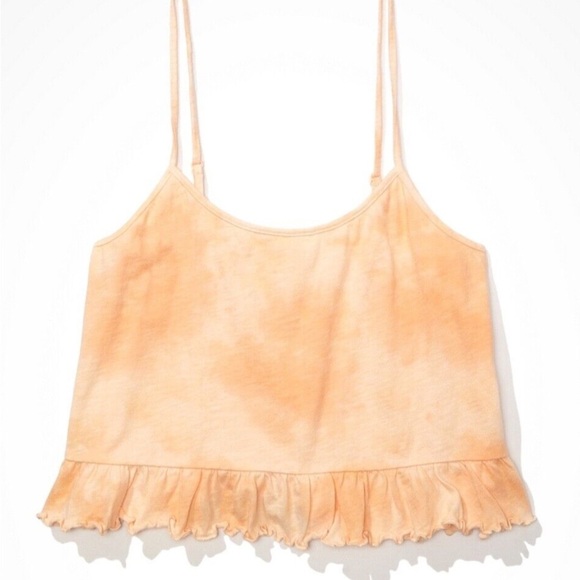 AMERICAN EAGLE | Peach Tie Dye Cropped Relaxed Cami Tank Top Ruffle Hem Peplum - Picture 12 of 15